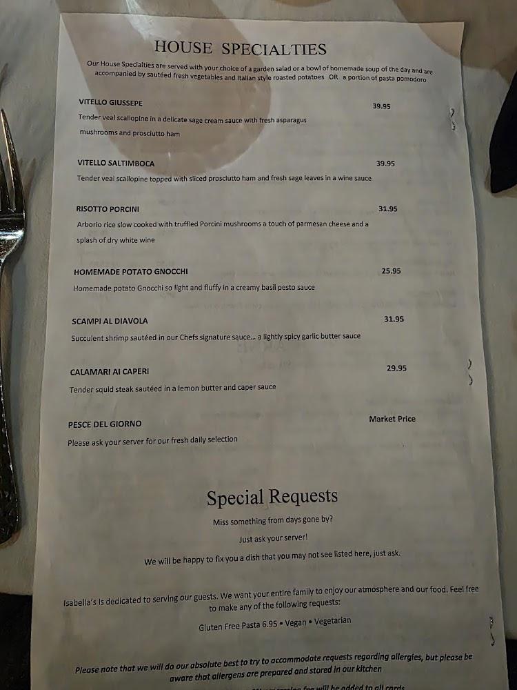Isabella's Trattoria Yucaipa Menu image 1